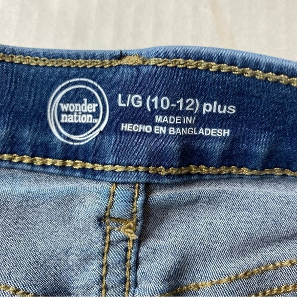 Wonder Nation Girls Plus Size (10-12) Denim Jeans Side Lace Distress Hem Detail - Picture 3 of 7